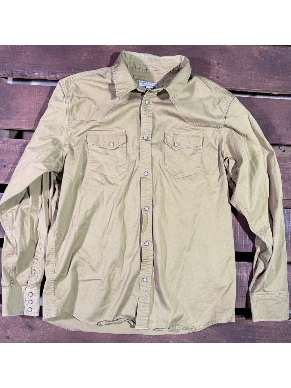 Blue Ranchwear Western Snap Shirt XL Tan Khaki Pearl Snap Long Sleeve Mens